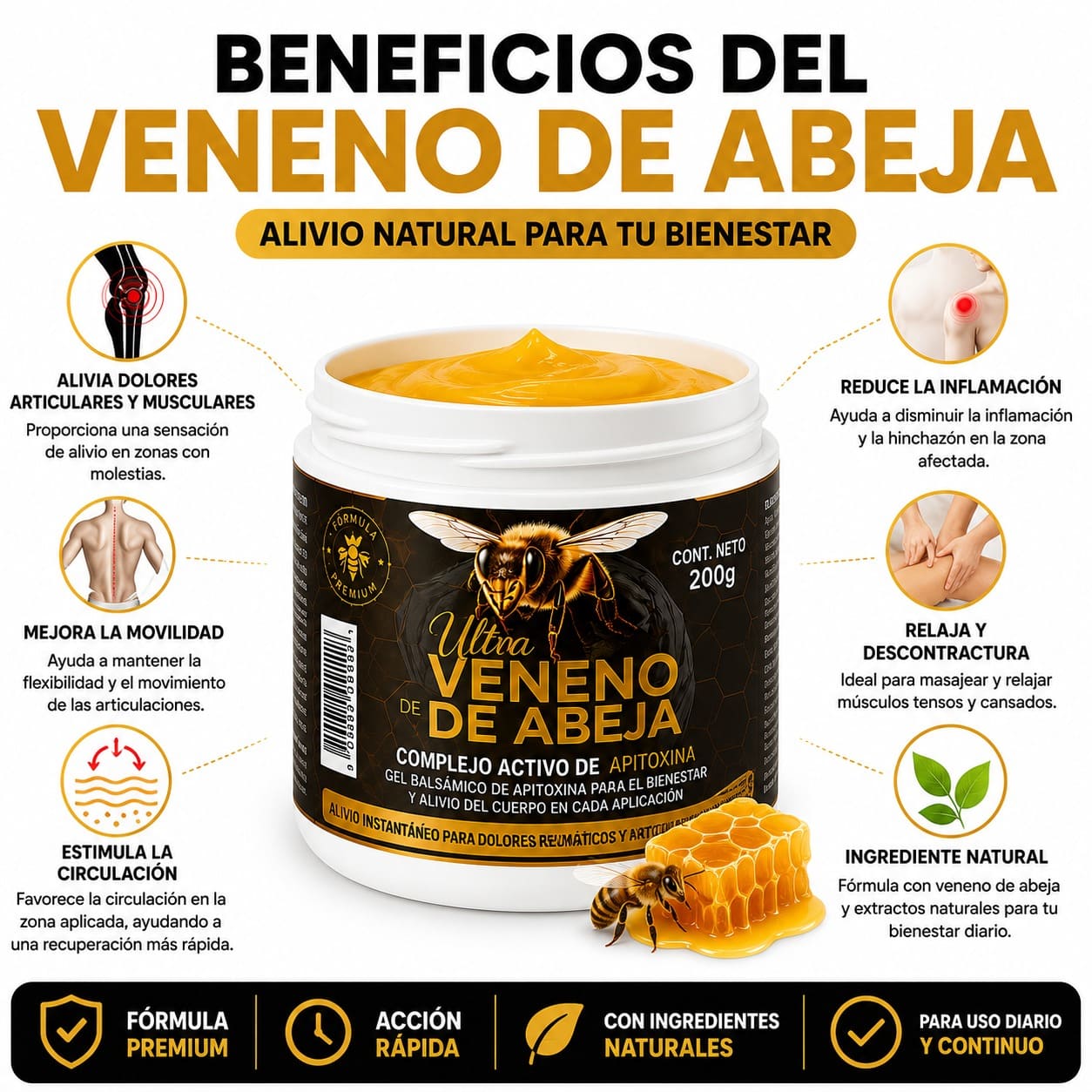 Beneficios del gel balsamo de veneno de abeja